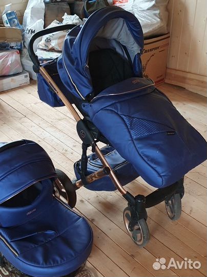 Коляска 2 в 1 junama diamond синяя эко-кожа