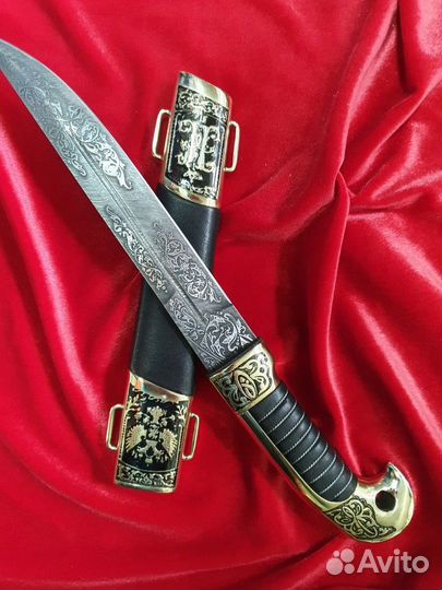 Нож пластунский, резной дамасск