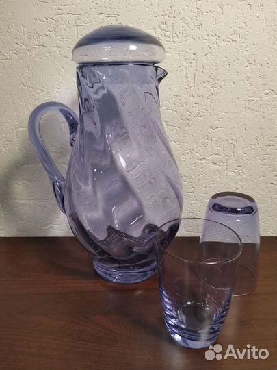 Кувшин и стаканы цветное стекло хрусталь СССР