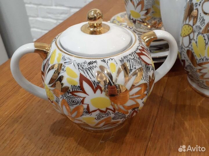 Кофейный сервиз лфз,Золотые ромашки