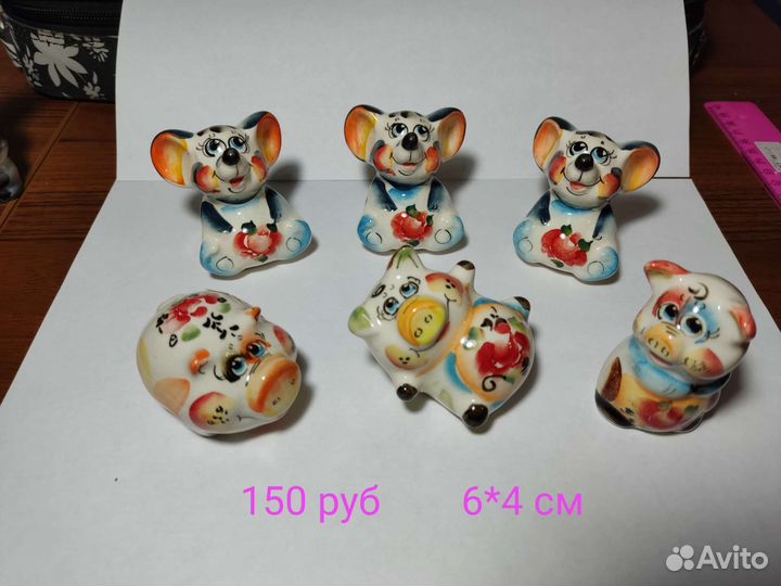 Фарфоровые статуэтки Гжель, цветные. Новые