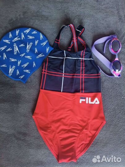 Купальник для девочки Fila шапочка и очки