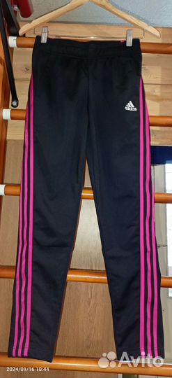 11-12л/М)adidas Спорт-штаны/Чёрные/Розовые полосы