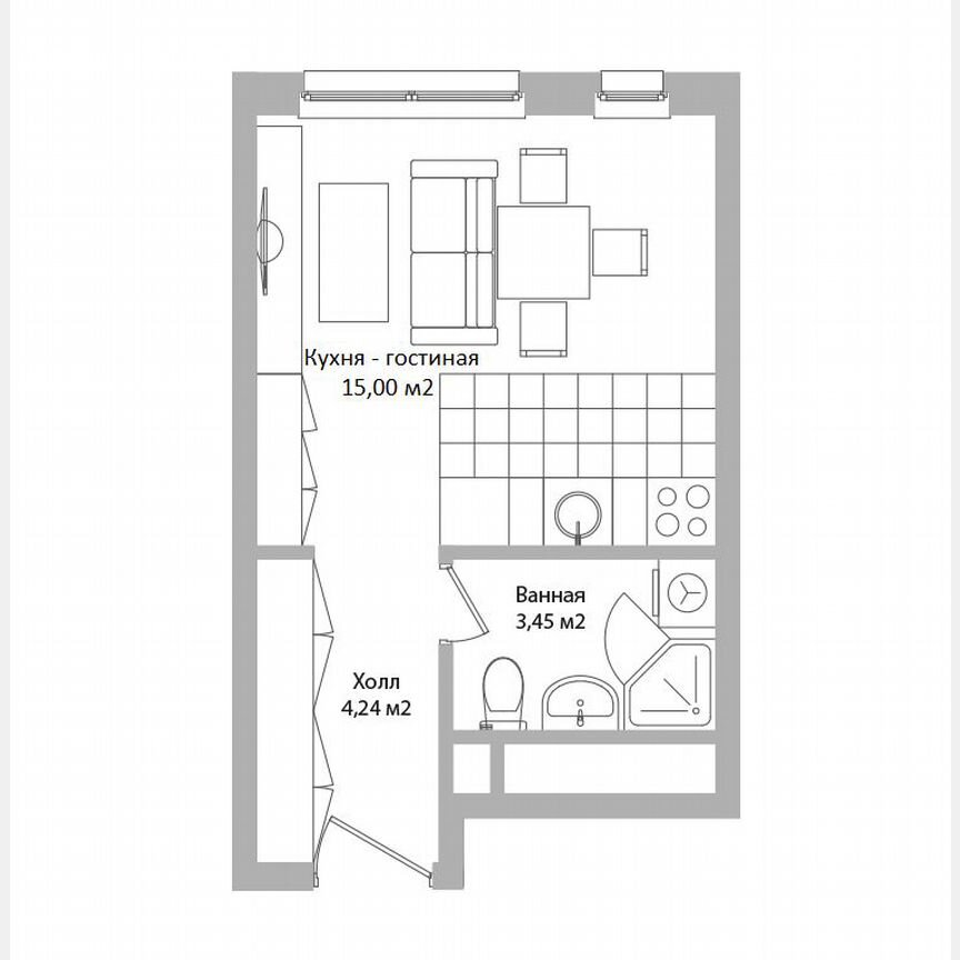 Апартаменты-студия, 22,7 м², 13/16 эт.