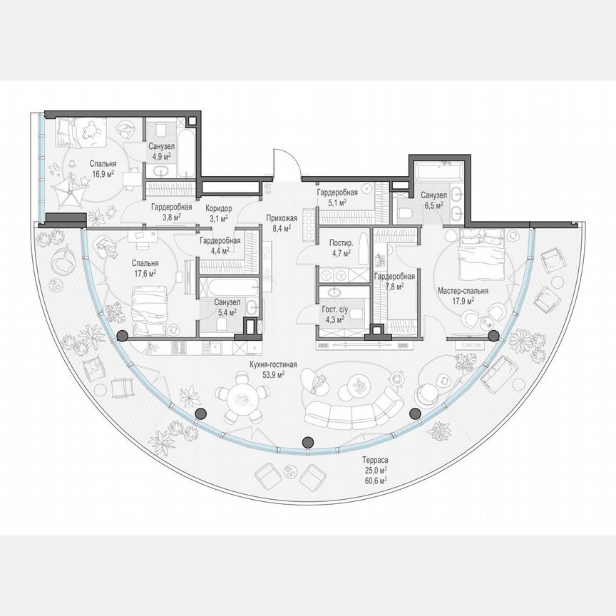 3-к. квартира, 172,5 м², 2/10 эт.