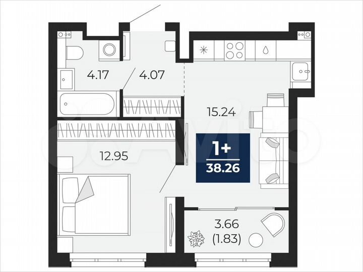 1-к. квартира, 38,3 м², 12/22 эт.