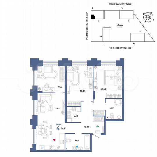 4-к. квартира, 86,8 м², 20/31 эт.