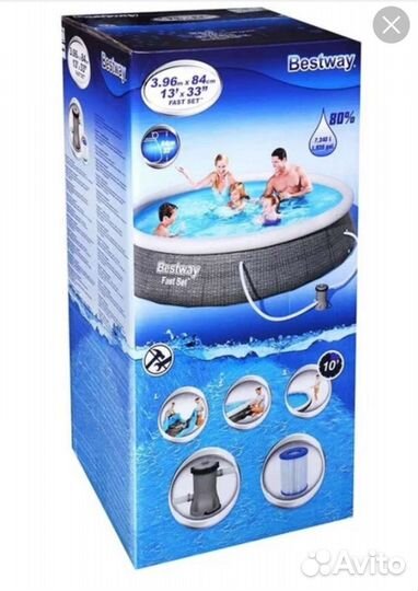 Надувной Бассейн Bestway Fast Set, 396х84 см новый
