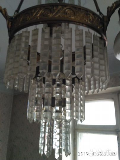 Антикварная люстра хрусталь,бронза