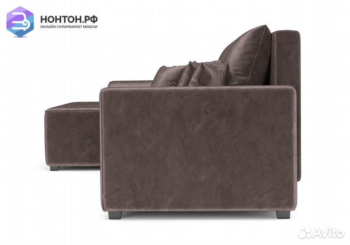 Угловой диван еврокнижка Каскад вельвет серо-корич