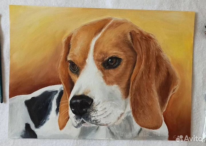 Портрет питомца маслом на холсте картина