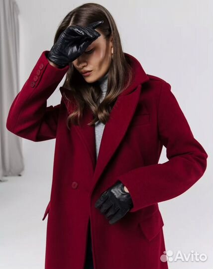 Пальто длинное осень приталенное M бардовое