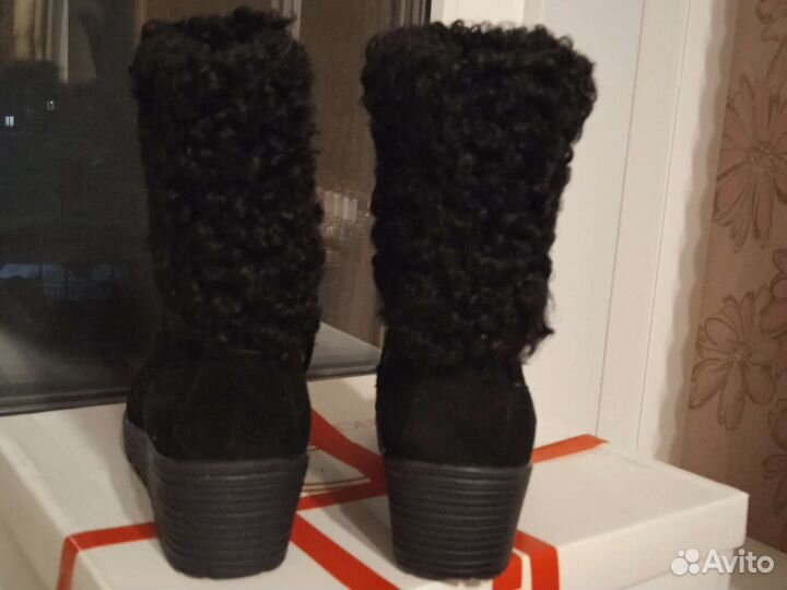 Сапоги женские зима замшевые, оторочка каракуль