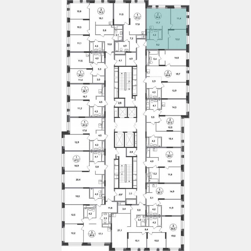 2-к. квартира, 54,8 м², 18/20 эт.