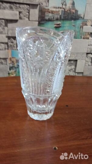 Ваза хрустальная СССР (салатник, фрукты роспись)