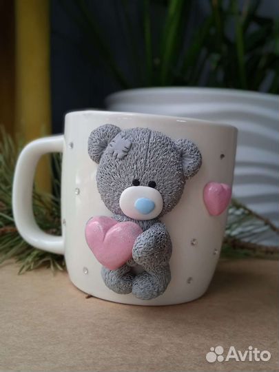 Кружка из полимерной глины мишка Тедди