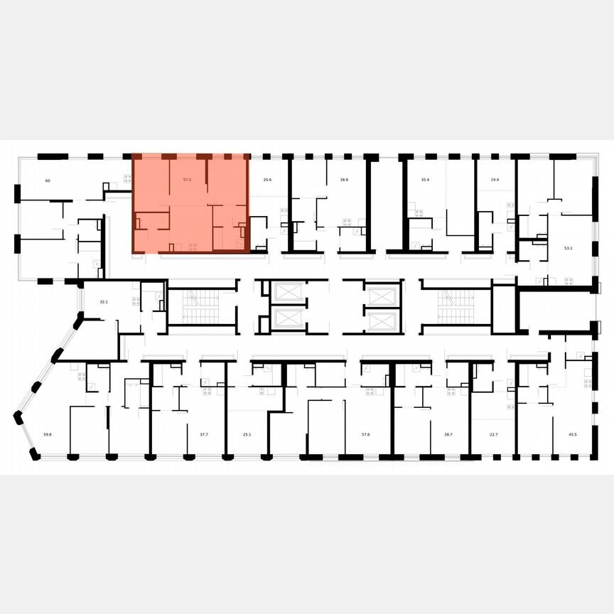 2-к. квартира, 57,5 м², 25/39 эт.