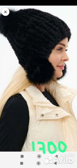 Норковая вязаная шапка под шубу