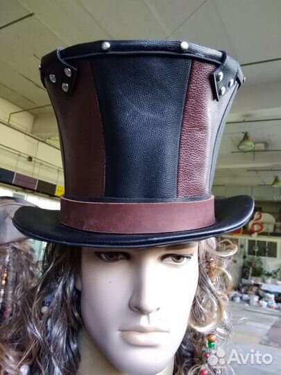 Шляпа - цилиндр стим-панк. Кожа