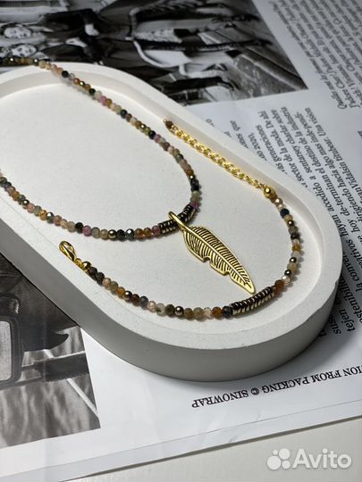 Комплект ожерелье (чокер) и браслет турмалин
