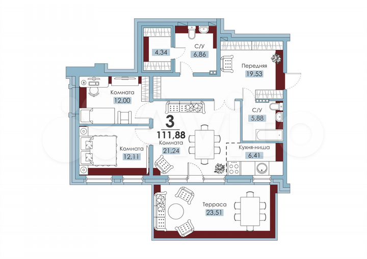 3-к. квартира, 111,9 м², 1/5 эт.