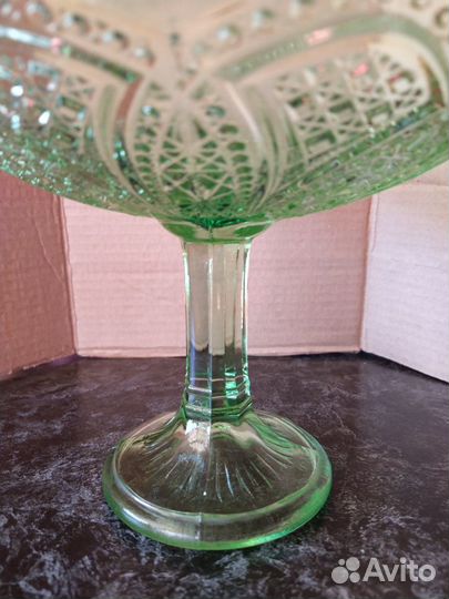 Ваза Фруктовница Старинная Зелёное Стекло