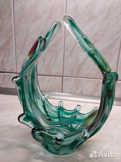 Ваза, фруктовница из цветного стекла. Чехия