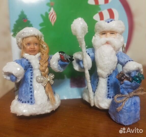 Ватные елочные игрушки. Дед Мороз и Снегурочка