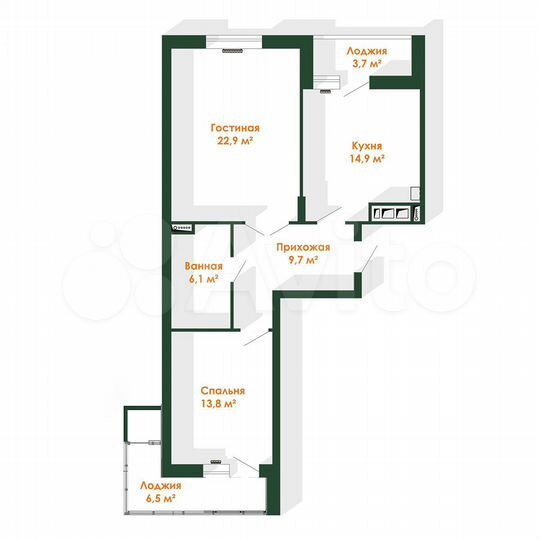 2-к. квартира, 78,7 м², 7/9 эт.