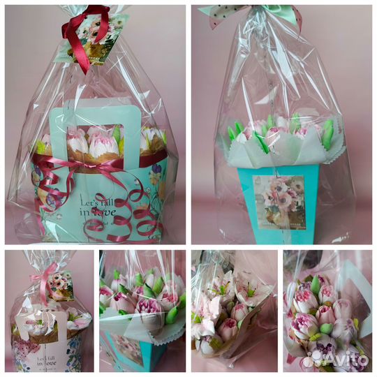 Мини букеты из зефирных цветов