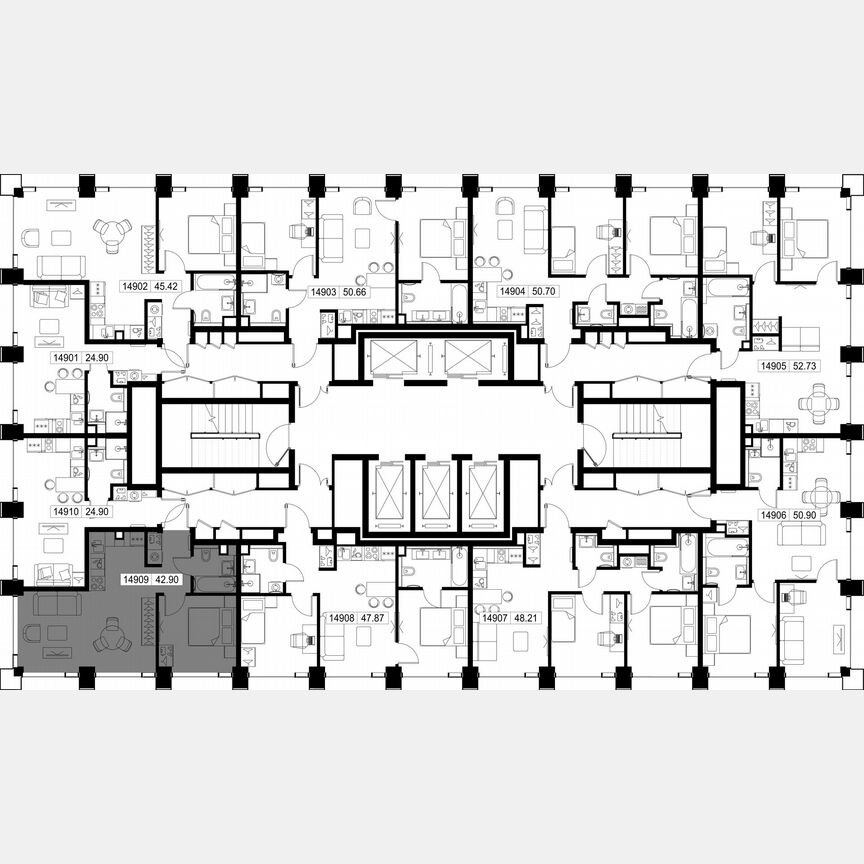 1-к. квартира, 42,9 м², 49/52 эт.