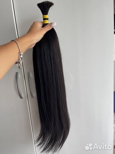 Волосы натуральные, срез 60 см, черные, новые