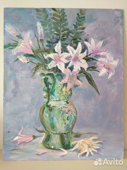 Лилии в жемчужной вазе. Масло 40*50