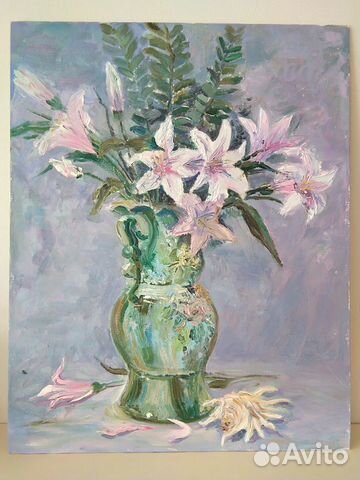 Лилии в жемчужной вазе. Масло 40*50