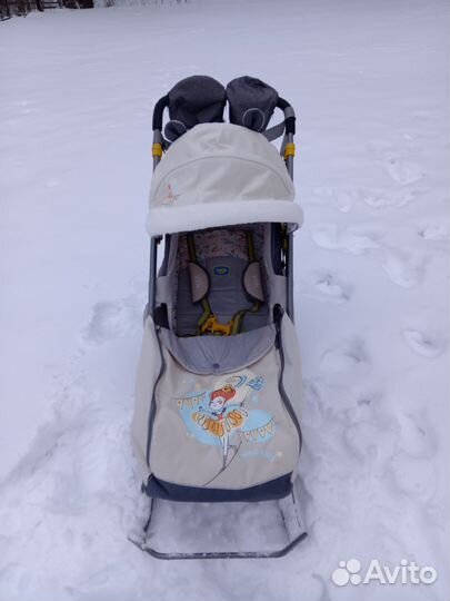 Коляска санки с большими выдвижными колёсами