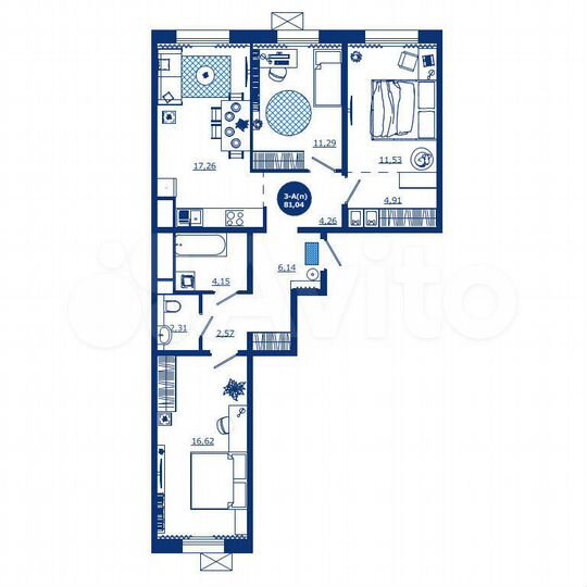 3-к. квартира, 81 м², 9/17 эт.