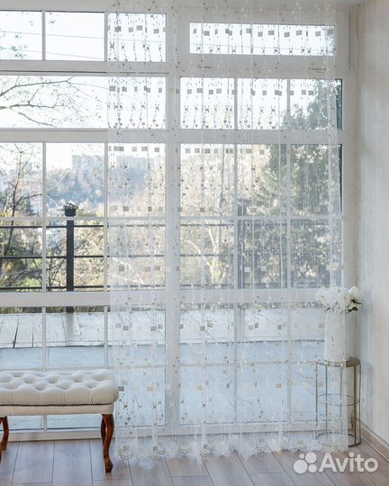 Тюль мона айвори готовый на окна пошив