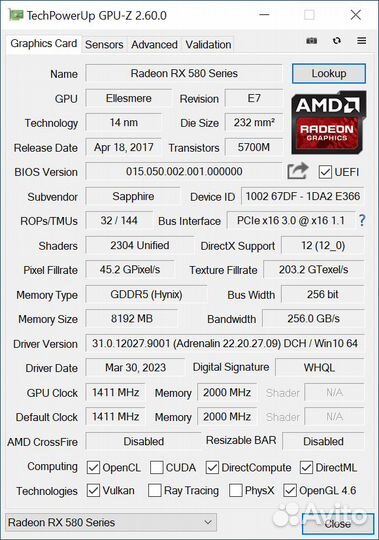 Sapphire Nitro+ Radeon RX 580 8GB