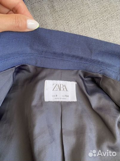 Пиджак детский для школы zara + рубашка синий р134