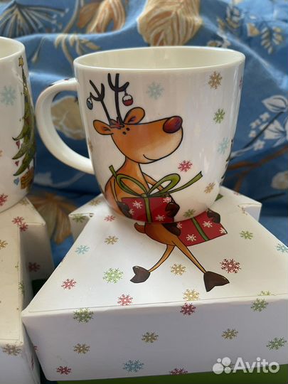 Кружка новогодняя фарфор олень снеговик 300мл