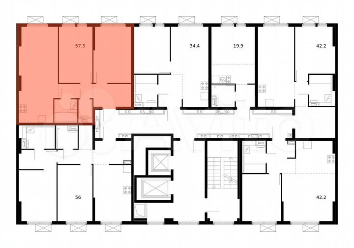 2-к. квартира, 57,3 м², 7/15 эт.