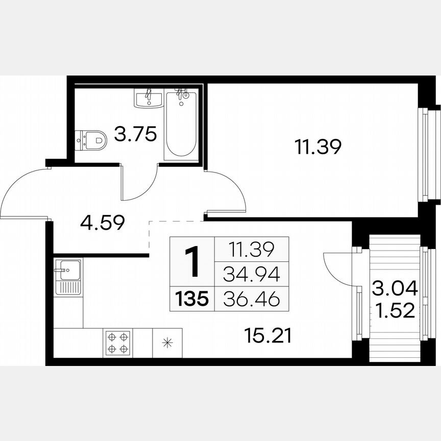 1-к. квартира, 36,5 м², 14/15 эт.