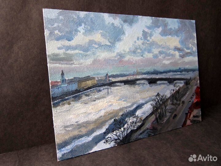 Картина маслом на картоне Петербург пейзаж