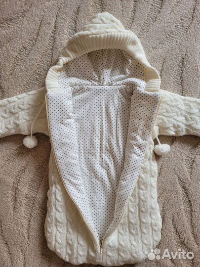 Конверт вязаный на выписку, в коляску