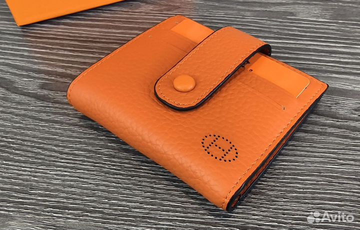 Кожаный кошелек кардхолдер Hermes orange новый lux