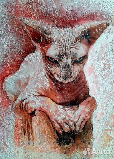 Сфинский Кот, интерьерная картина, текстурная