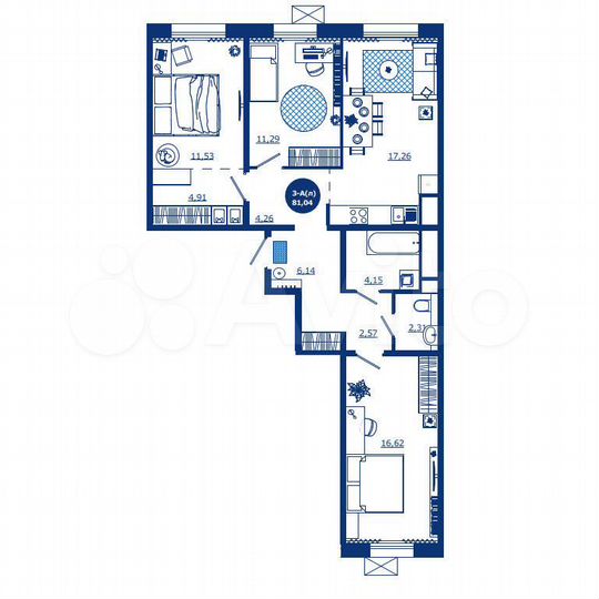 3-к. квартира, 81 м², 9/17 эт.