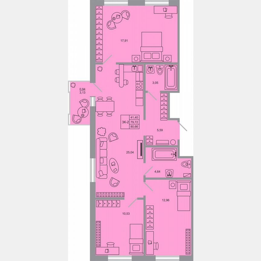3-к. квартира, 80,7 м², 13/17 эт.