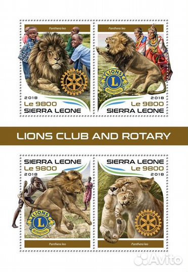 Сьерра-Леоне, 2018. (18308) Фауна, львы (мл+блок)