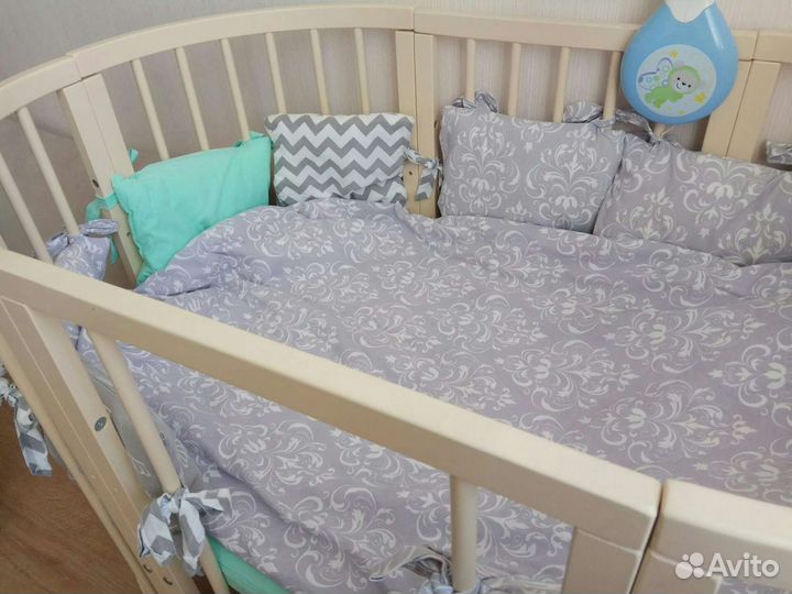 Кроватка-трансформер comfortbaby 7в1+матрасы+бельё